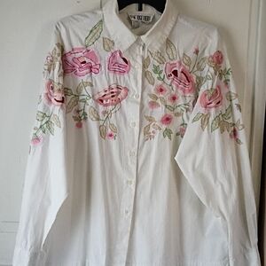 Together! White Cotton Button-Up Shirt with Navy Logo Tag